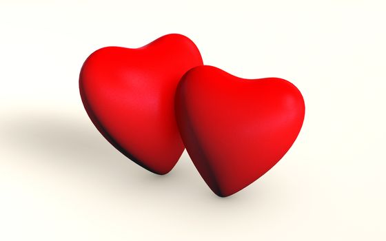 two red hearts in love connection relationship 3d rendered concept isolated on white background