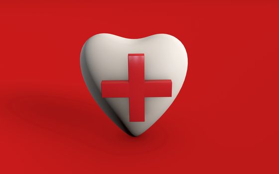 red cross saving health heart 3d rendered concept isolated on red backgroud