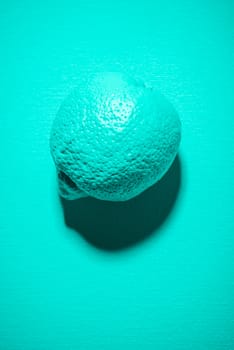 Abstract Lemon Fruit Painted in Pastel Blue on Blue Background. Minimal Art Food Background.