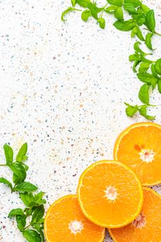 Orange Slices and Fresh Mint. Refreshing Healthy Orange Juice Reicipe Background.