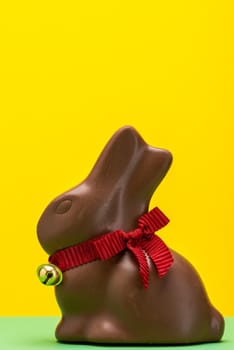 Chocolate Bunny on Colorful Background. Copy Space Card Template or Design.