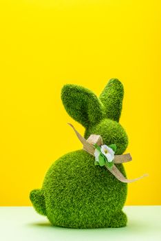 Cute Easter Bunny on Yellow BAckground. Minimal Design. Easter Card.