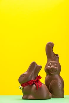 Funny Chocolate Easter Bunny. Easter Background with Copy Space. Festive Card Minimal Design Template.