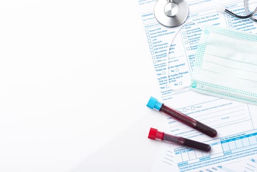 Blood Test Samples for Presence of Coronavirus (COVID-19) Tube Containing a Blood Sample from Patient.