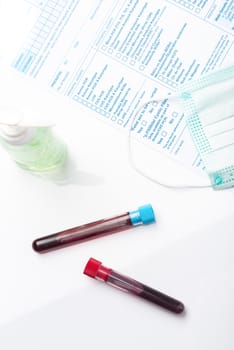 Blood Test Samples for Presence of Coronavirus (COVID-19) Tube Containing a Blood Sample from Patient.