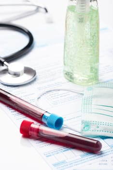 Blood Test Samples for Presence of Coronavirus (COVID-19) Tube Containing a Blood Sample from Patient.