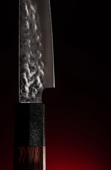 Traditional Handmade Japanese Chef Knife. Copy Space Background. Restaurant and Chef Concept.