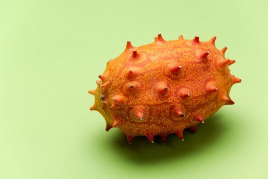 Whole Kiwano or Horned Melon Fruit. Close Up View. Exotic Fruits.