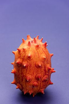 Whole Kiwano or horned Melon Exotic Fruit on Pastel Background.