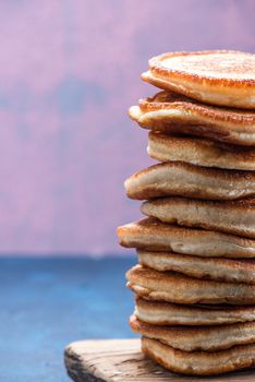 Stack Pile of Pancakes. Pancakes Tower. Copy Space.