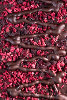 Chocolate Bar Topped with Freeze - Dried Fruits. Top Down Closeup View.