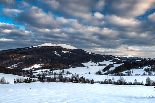 Cloudscape at Wetlina in Bieszczady Mountains, Poland at Winter Season.
