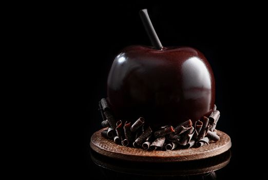 Artisan Monoportion Cake. Handmade Chocolate Dessert. Creative Patisserie. Black Background.