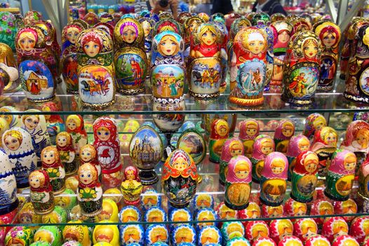 Russian nesting dolls on a shelf in St. Petersburg, Russia