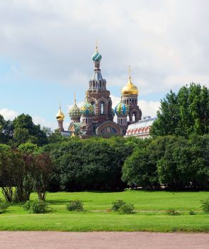 Field of Mars Park and Spilled Blood Cathedral in St. Petersburg, Russia