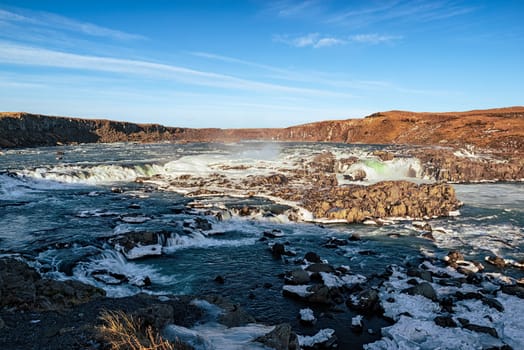 Urridafoss waterfall in southwest Iceland in a sunny day