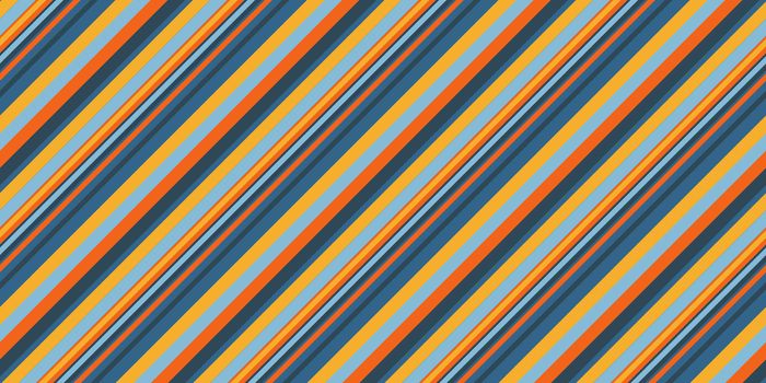 Indigo Orange Sky Blue Seamless Inclined Stripes Background. Modern Colors Sidelong Lines Texture. Vintage Style Stripe Backdrop.
