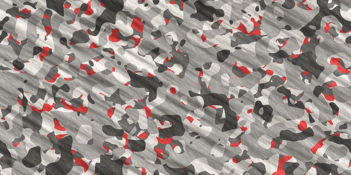 Gray Red Army Camouflage Background. Military Uniform Clothing Texture. Seamless Combat Uniform.