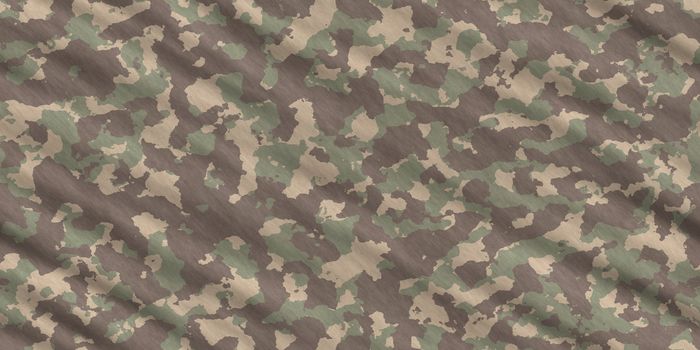 Weathered Green Army Camouflage Background. Military Camo Clothing Texture. Seamless Combat Uniform.