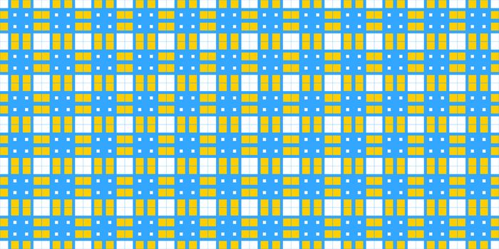 Blue Yellow Cell Checks Background. Seamless Checkered Picnic Tablecloth Texture. Classic Plaid Geometric Checks.