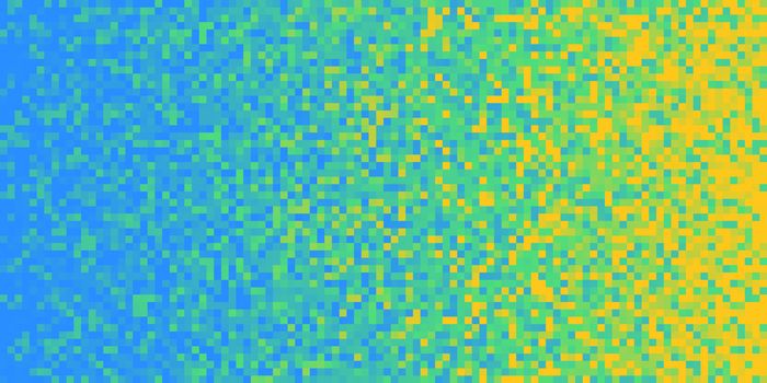 Blue Lime Yellow Seamless Pixilated Gradient Background. Mosaic Pixel Art Texture. Horizontal Pixel Gradient Backdrop.
