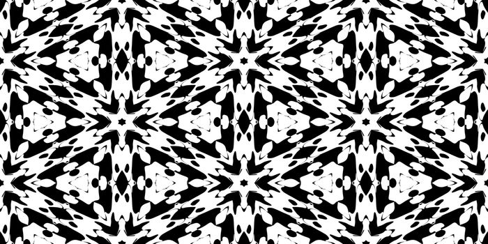 Kaleidoscope Rorschach Test Ink Blot Texture. Seamless Monochrome Darkness Pattern Background.