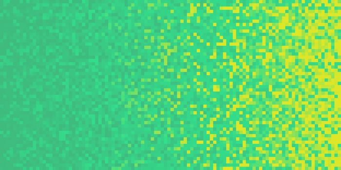 Turquoise Yellow Pixilated Gradient Background. Mosaic Pixel Art Texture. Horizontal Pixel Gradient Backdrop.