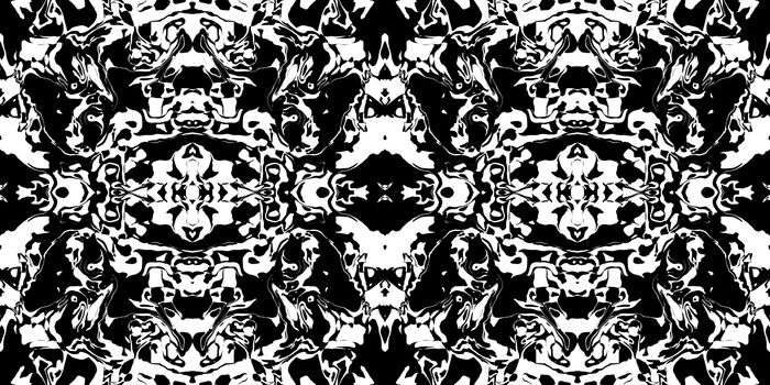 Dark Rorschach Test Ink Blot Texture. Seamless Monochrome Darkness Pattern Background.