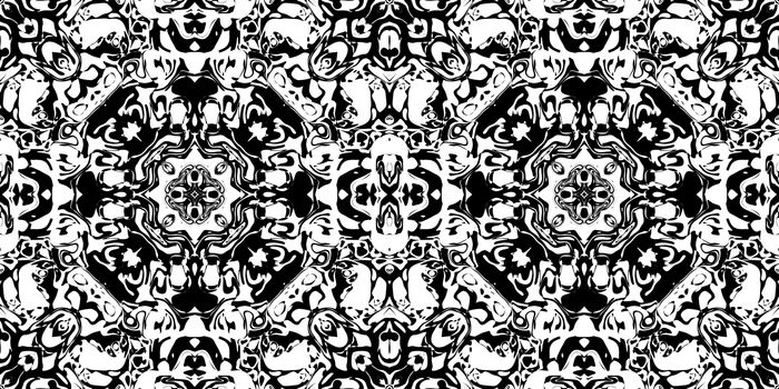 Abstract Rorschach Test Ink Blot Texture. Seamless Monochrome Darkness Pattern Background.