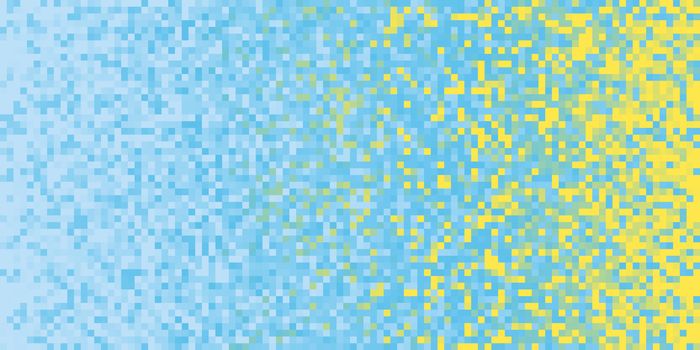Sky Blue Yellow Pixilated Gradient Background. Mosaic Pixel Art Texture. Horizontal Pixel Gradient Backdrop.