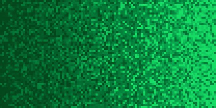 Green Pixilated Gradient Background. Mosaic Pixel Art Texture. Horizontal Pixel Gradient Backdrop.