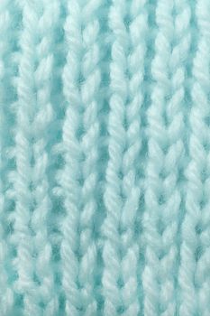 Sky Blue Wool Knitting Texture. Vertical Across Weaving Crochet Detailed Rows. Sweater Textile Background. Macro Closeup.