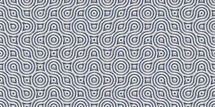 Silver Seamless Truchet Tilling Background. Geometric Mosaic Connections Texture. Tile Circles Labyrinth Backdrop.