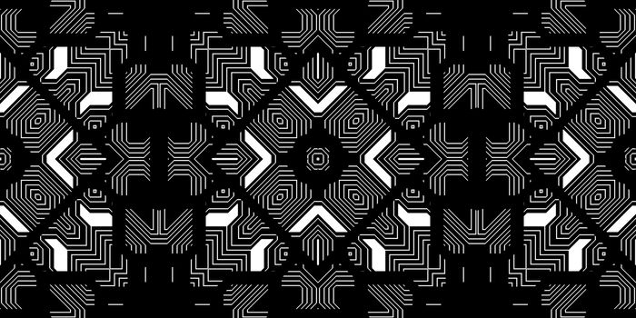 Black & White Seamless Techno Lines Pattern. Monochrome Futuristic Geometry Background. Laser Technical Design Texture.