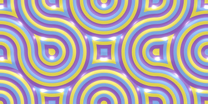 Yellow Lilac Violet Seamless Truchet Tilling Background. Geometric Mosaic Connections Texture. Tile Circles Labyrinth Backdrop.