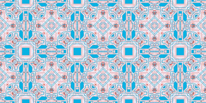 Blue Rose Seamless Techno Lines Pattern. Futuristic Geometry Background. Laser Technical Design Texture.