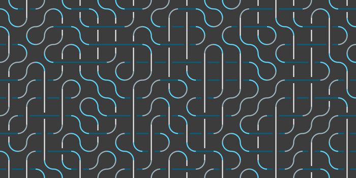Blue Seamless Swirl Lines on Grey Background. Elegant Modern Stripe Pathway Texture. Labyrinth Line Backdrop.