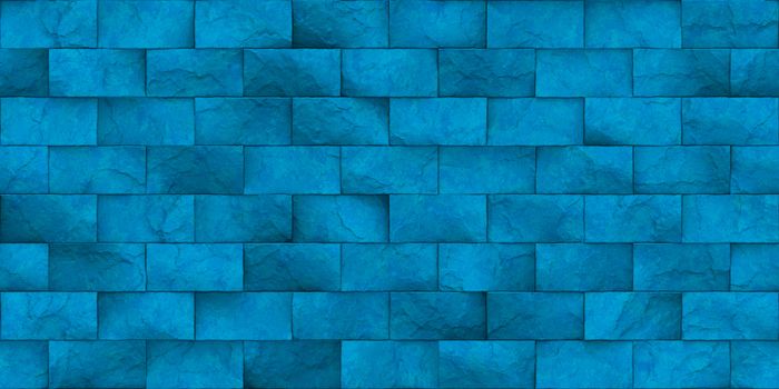 Blue Seamless Stone Block Wall Texture. Building Facade Background. Exterior Architecture Decorative House Facing.