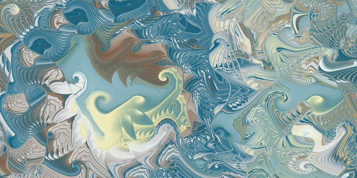 Green Blue Sea Swirls Background. Abstract Ocean Marbling Curves Texture. Nautical Spiral Shell Infinity Backdrop.