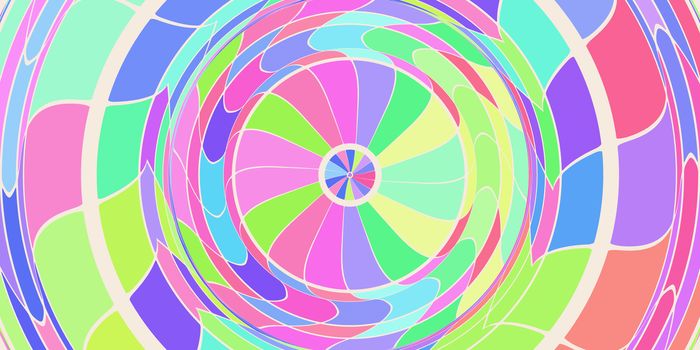 Colored Circles Art Action Background. Round Wheel Rhythm Backdrop. Center Concept.