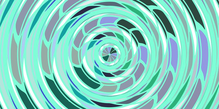 Sea Green Circles Art Action Background. Round Wheel Rhythm Backdrop. Center Concept.