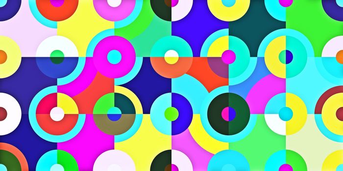 Circle Quarters Backgrounds. Seamless Bright Angles Textures. Abstract Colored Curves Patterns.