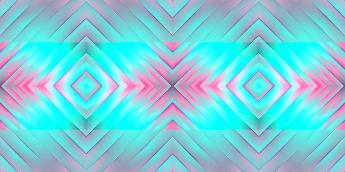 Sky Blue Pink Seamless Psy Pattern Background. Bright Surrealism Texture. Fractal Geometric Backdrop.