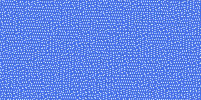 Blue White Seamless Outline Labyrinth Background. Maze Path Puzzle Concept. Difficulty Logical Mind Creativity Abstraction.
