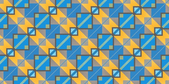 Yellow Blue Seamless Modern Maya Pattern Background. Geometric Ethnic Ornament Texture. Aztec Decorative Backdrop.