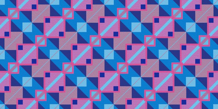 Bright Pink Blue Seamless Modern Maya Pattern Background. Geometric Ethnic Ornament Texture. Aztec Decorative Backdrop.