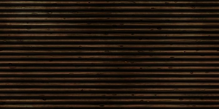 Seamless Dark Logs Wall Background. External Wood Surface Texture. Natural Trees Backdrop. 3D Rendering. 3D Illustration.