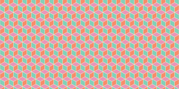 Pink Peach Pistachio Seamless Cube Pattern Background. Isometric Blocks Texture. Geometric 3d Mosaic Backdrop.