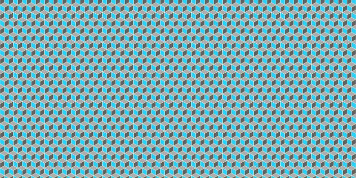 Blue Grey Seamless Cube Pattern Background. Isometric Blocks Texture. Geometric 3d Mosaic Backdrop.