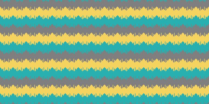 Blue Yellow Grey Chevron Geometry Background. Seamless Zigzag Texture. Modern Striped Pattern.